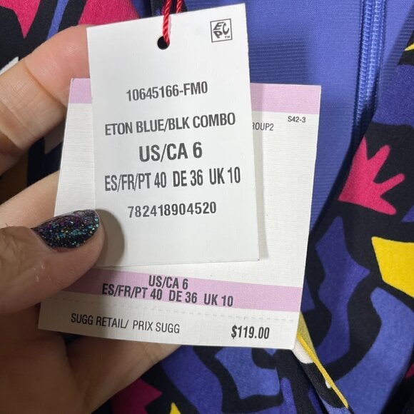 NWT! Anne Klein Geometric Print Blue, Red, Yellow Shift Dress 3/4 Sleeve 6 - Picture 4 of 6